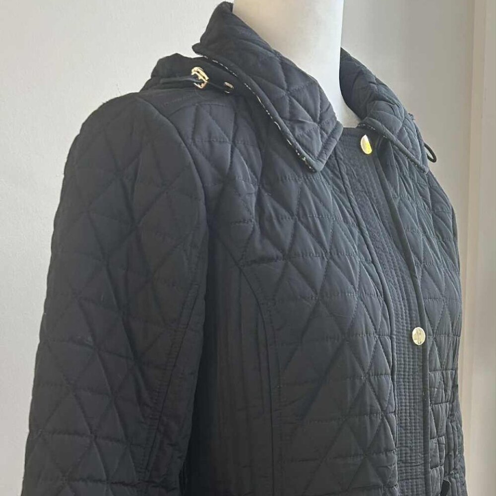 London Fog Black Quilted Field Jacket with Gold Hardware & Removable Hood – US S